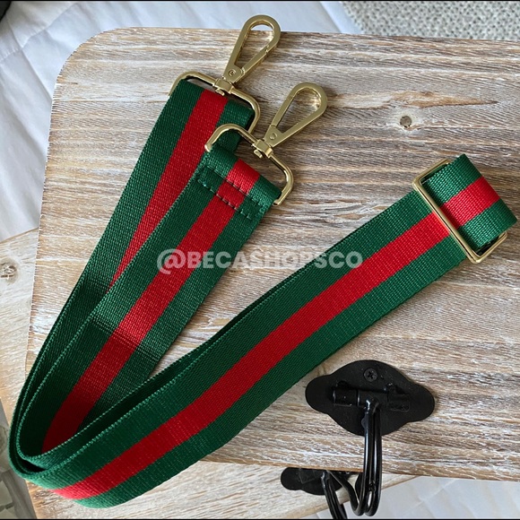 Red & Green Web Canvas Handbag Strap Replacement Guitar Strap - Picture 6 of 7